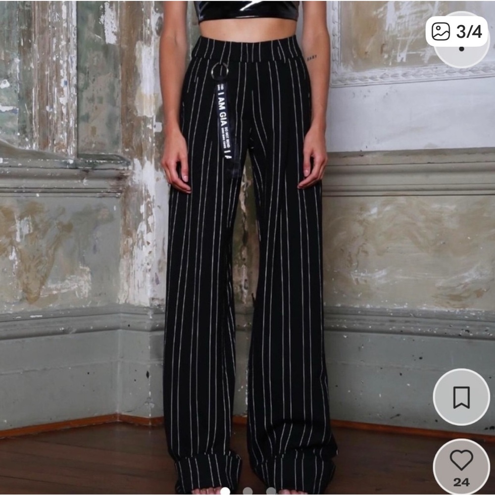 I.AM.GIA Black and White Striped Wide Leg Pants